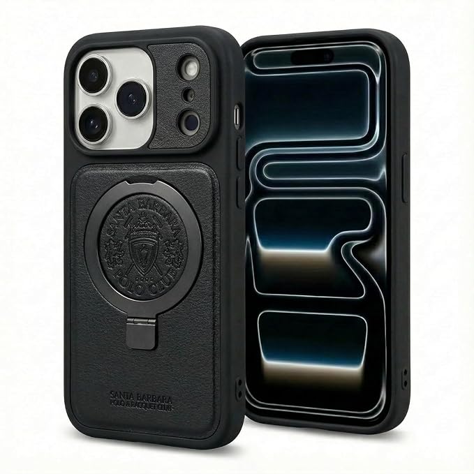 iPhone 17 Pro Max Case| Genuine Leather | Original Santa Barbara Polo & Racquet Club Leather Knight Case | Black Color