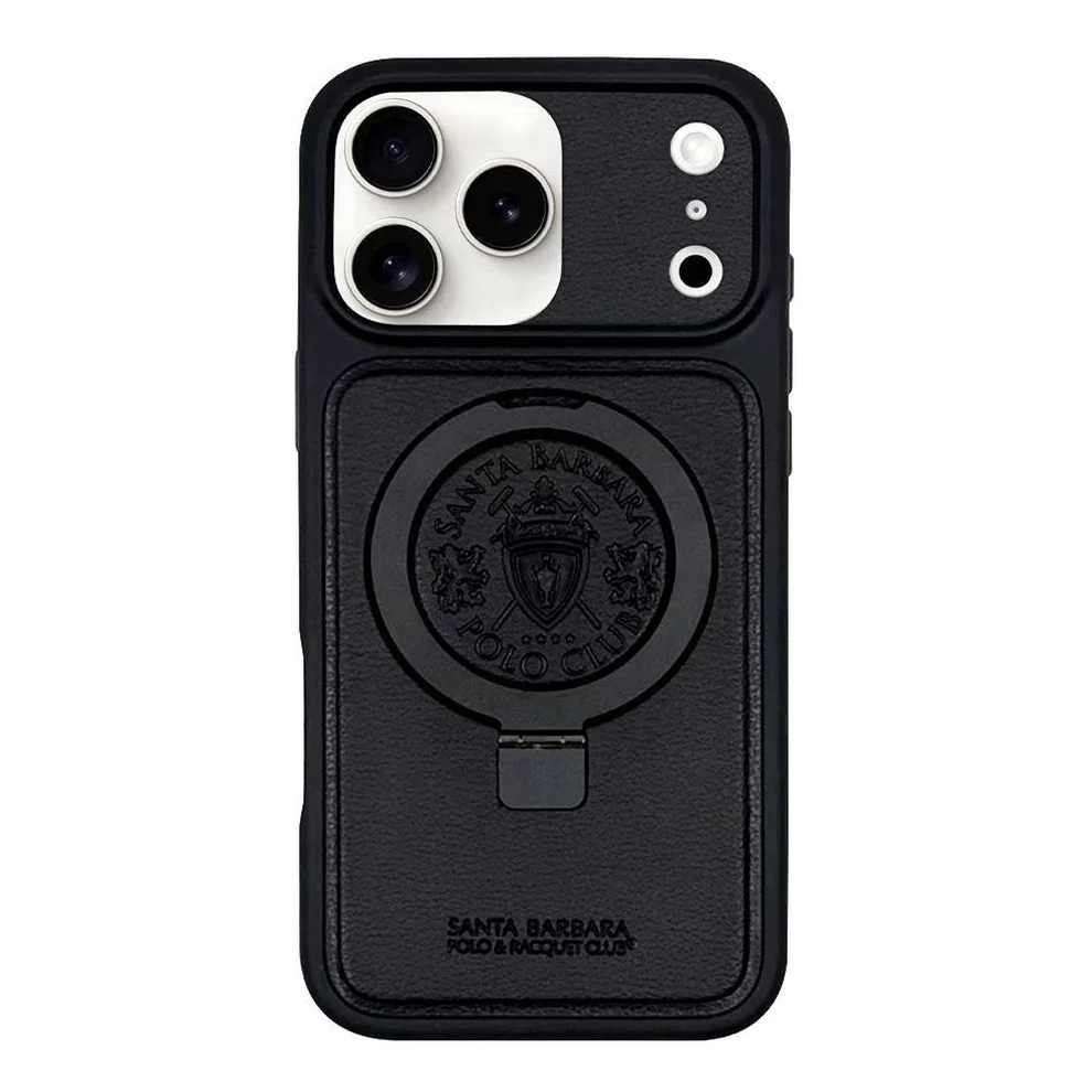 iPhone 17 Pro Max Case| Genuine Leather | Original Santa Barbara Polo & Racquet Club Leather Knight Case | Black Color - Image 2